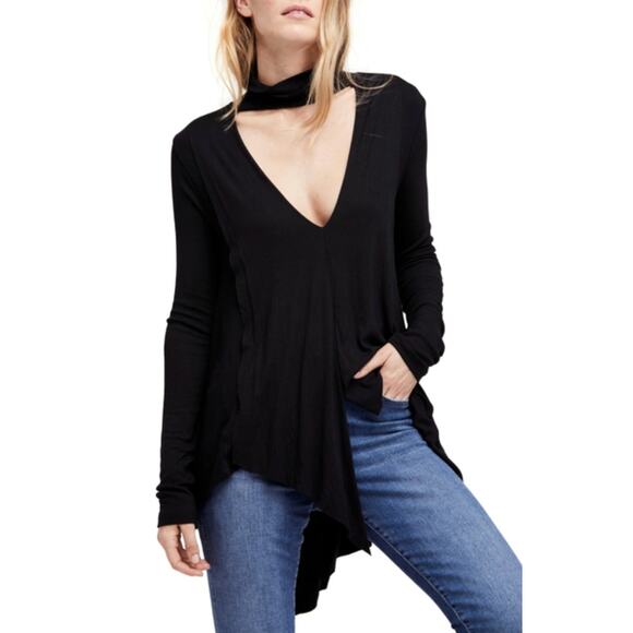 Free People Black Long Sleeve Cut-Out Neckline Uptown Turtleneck Size XS - Picture 1 of 10